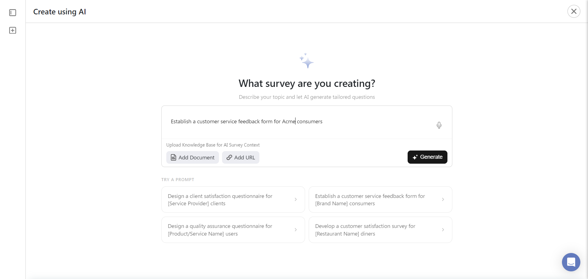 Creating a survey with BlockSurvey AI