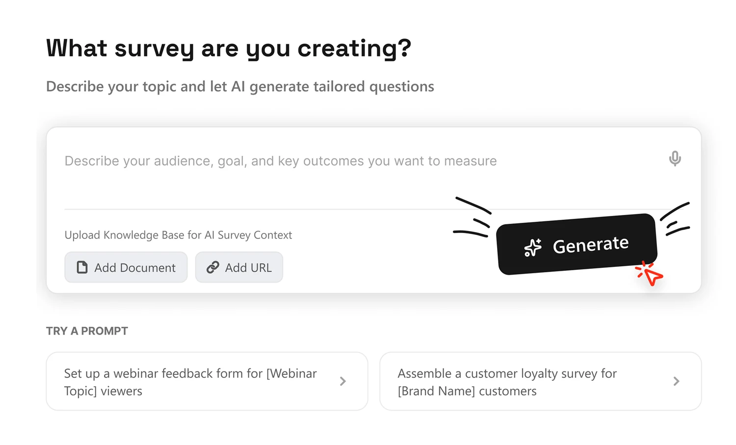 Describing a survey and letting BlockSurvey AI generate the questions